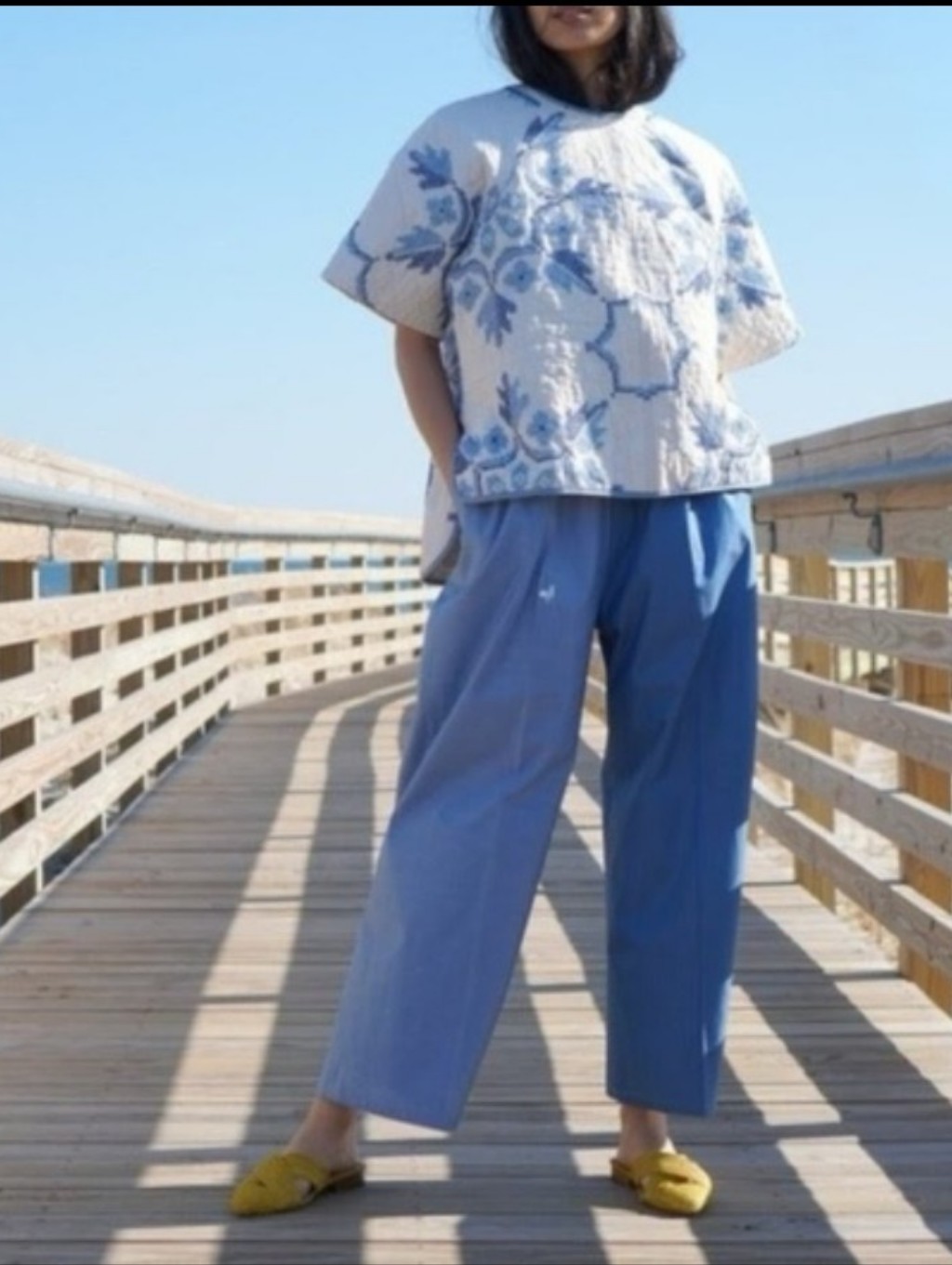 Proche Two-Tone Light And Medium Blue Sunday Wide Leg Pants, Cotton, Nwt, Xs/S — image 3 of 8